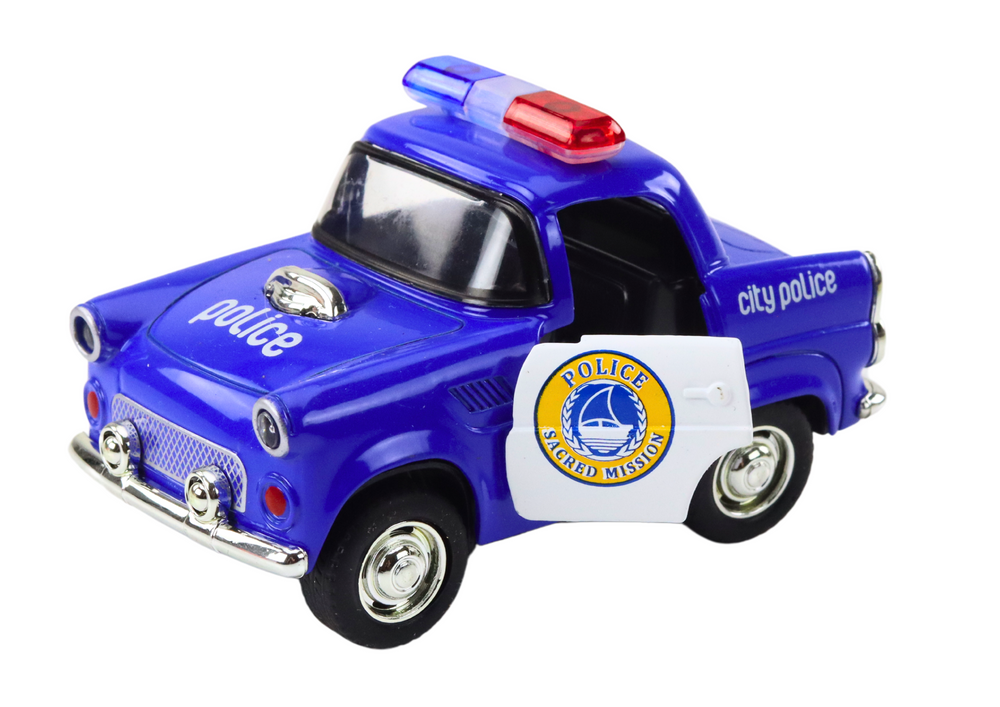Klasikinis policijos automobilis 1:38 su šviesomis ir garsais, 3+, mėlynas