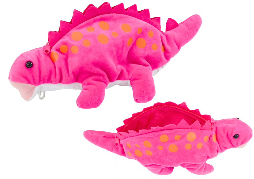 Pieštukų dėklas su pakabuku Pliušinis dinozauras, rožinis