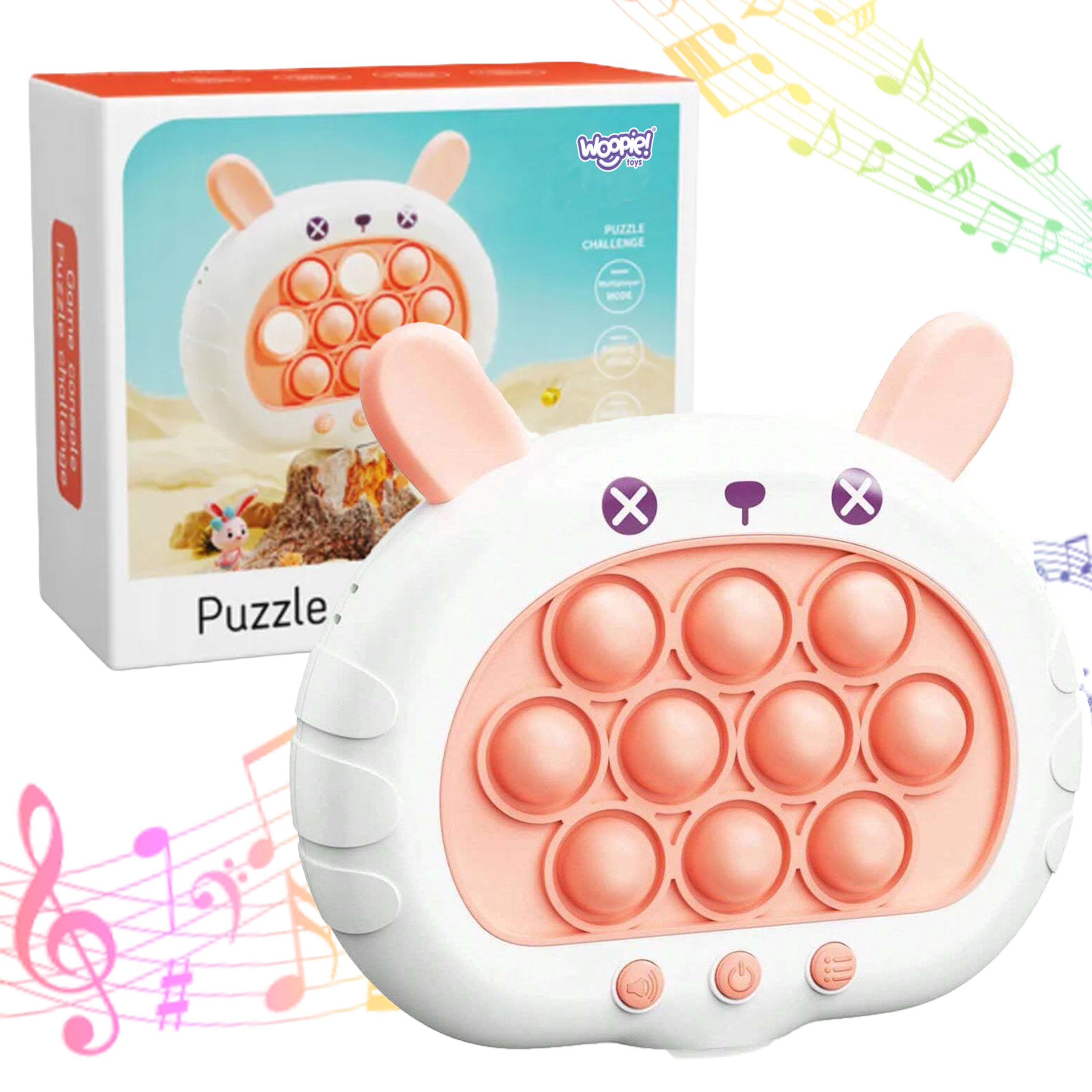 Elektrinis antistresinis zuikio žaidimas Pop It, smėlio/balta