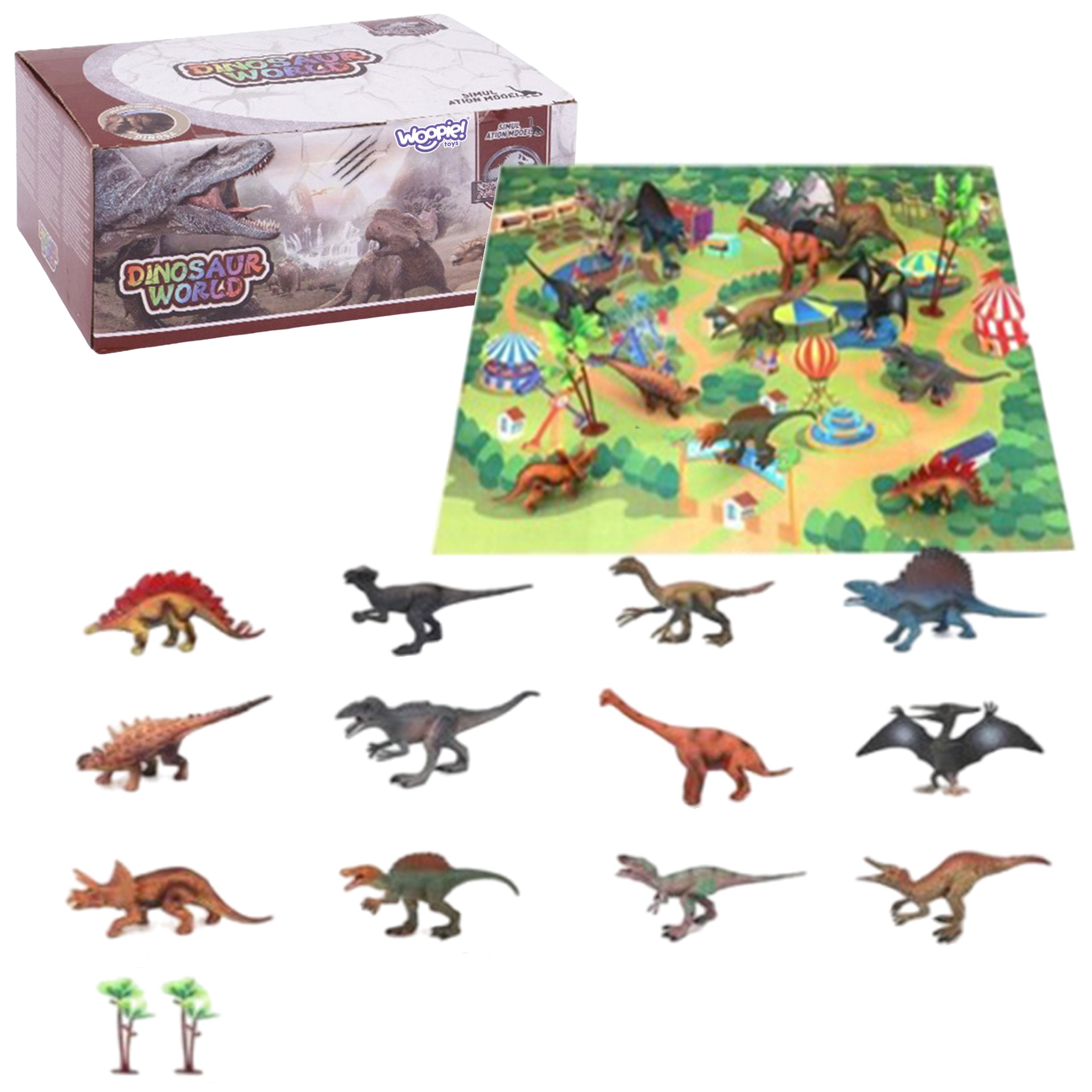 Dinozaurų figūrėlių rinkinys su krepšiu ir kilimėliu Woopie XL