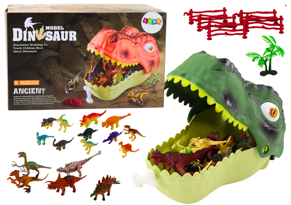 Dinozaurų figūrėlių rinkinys su dideliu žaliu dinozauru