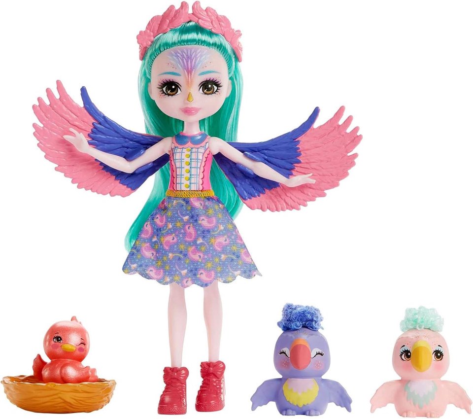 Enchantimals lėlė Filia Finch su papūgų šeima