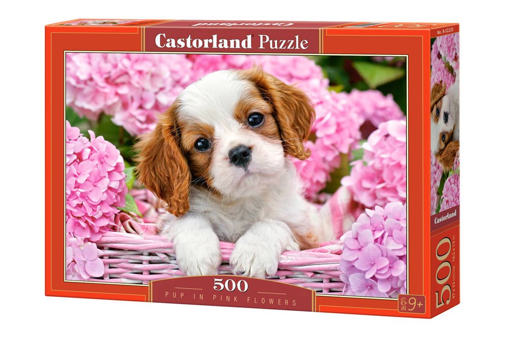 Dėlionė Castorland Pup in Pink Flowers, 500 dalių