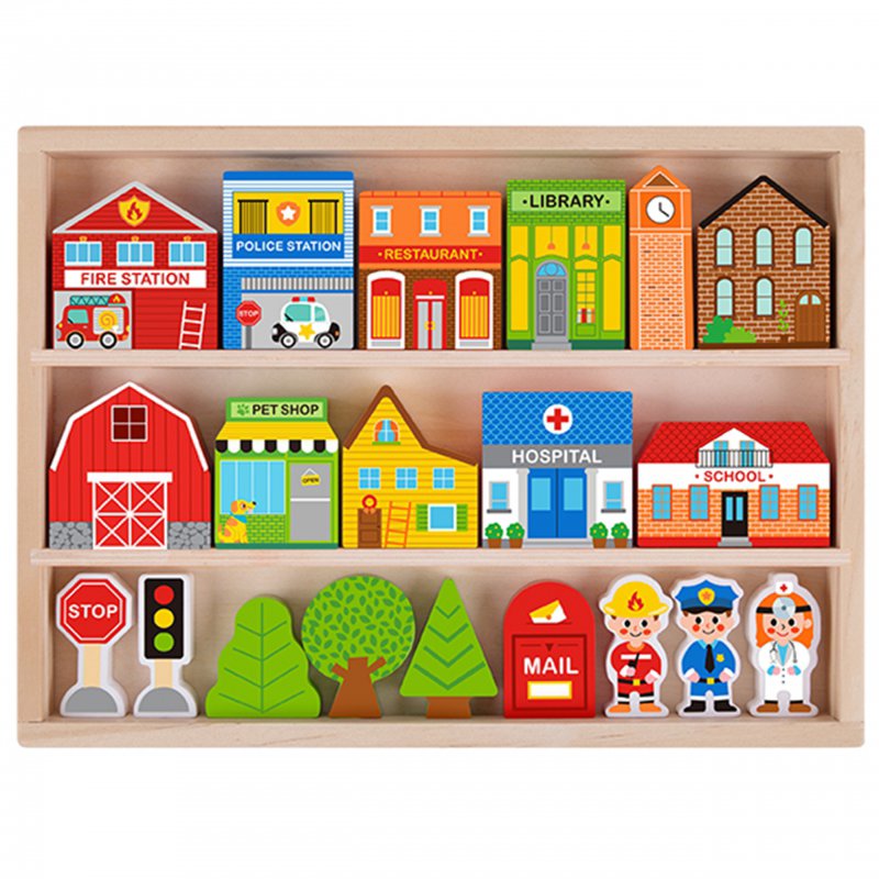 TOOKY TOY medinis pastatų ir figūrėlių rinkinys