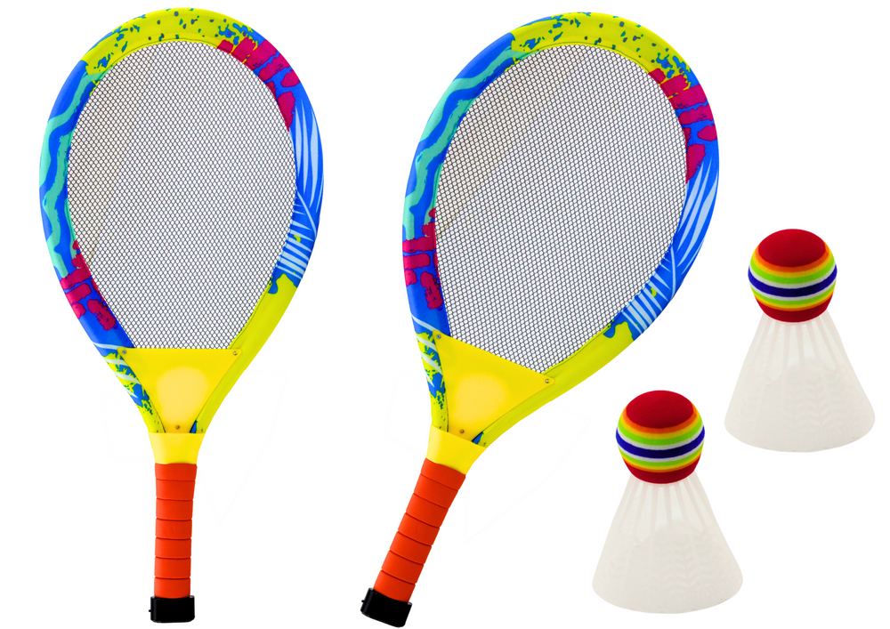 Šviečiančios badmintono raketės su priedais, 2 vnt., spalvotos