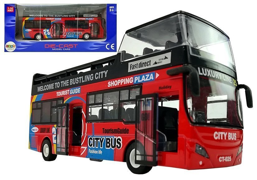 Žaislinis dviaukštis autobusas 1:32, raudonas