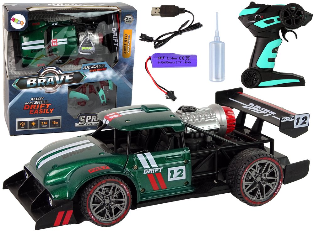 BRAVE nuotoliniu būdu valdomas sportinis automobilis R/C 1:16, žalias