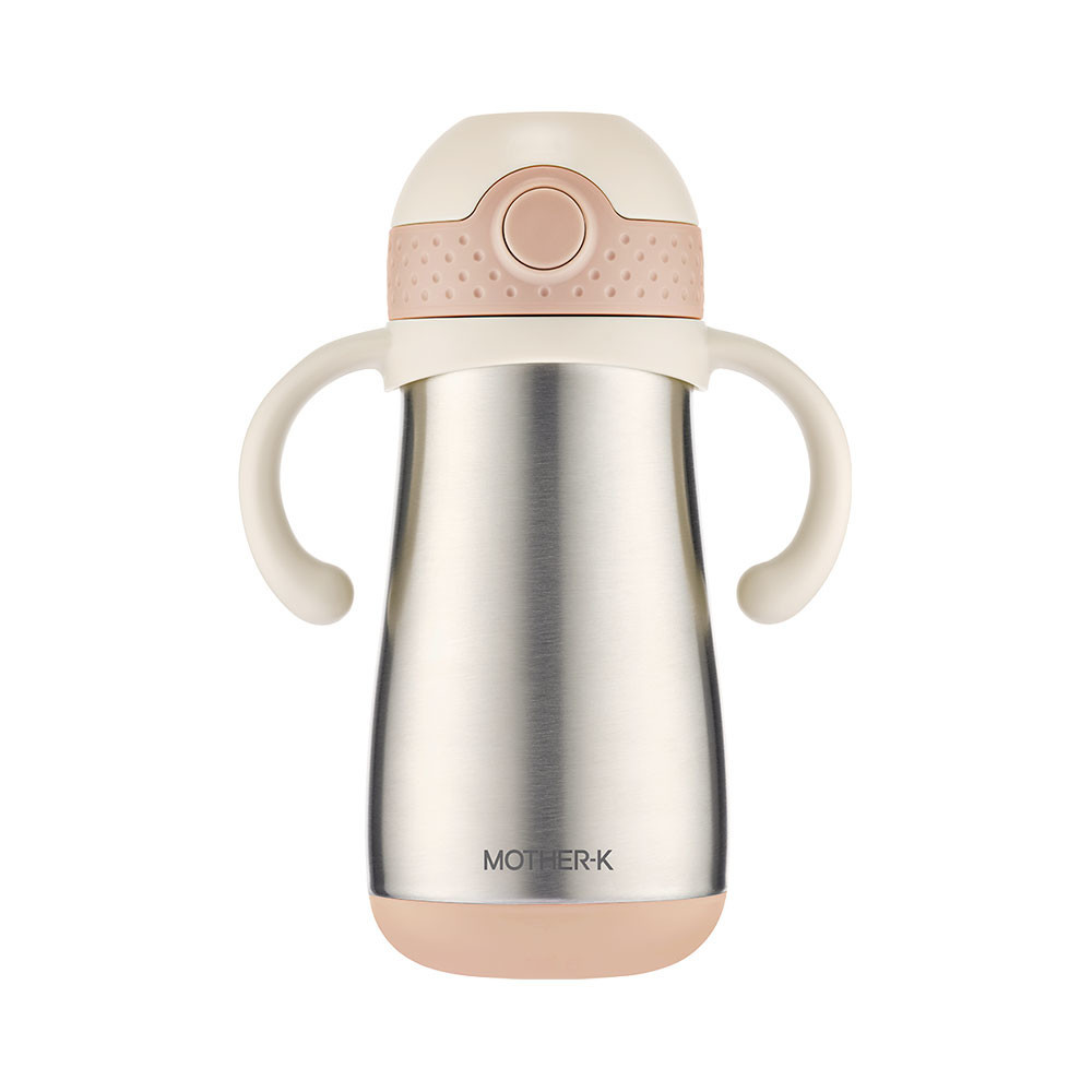 Mother-K HUG Termo gertuvė su šiaudeliu (350 ml.), rožinės spalvos