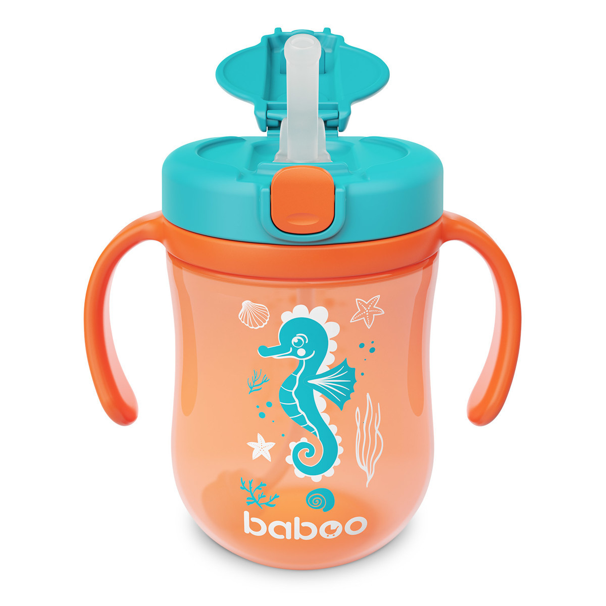 Baboo gertuvė su silikoniniu šiaudeliu, 300ml, 9+ mėn, Sealife