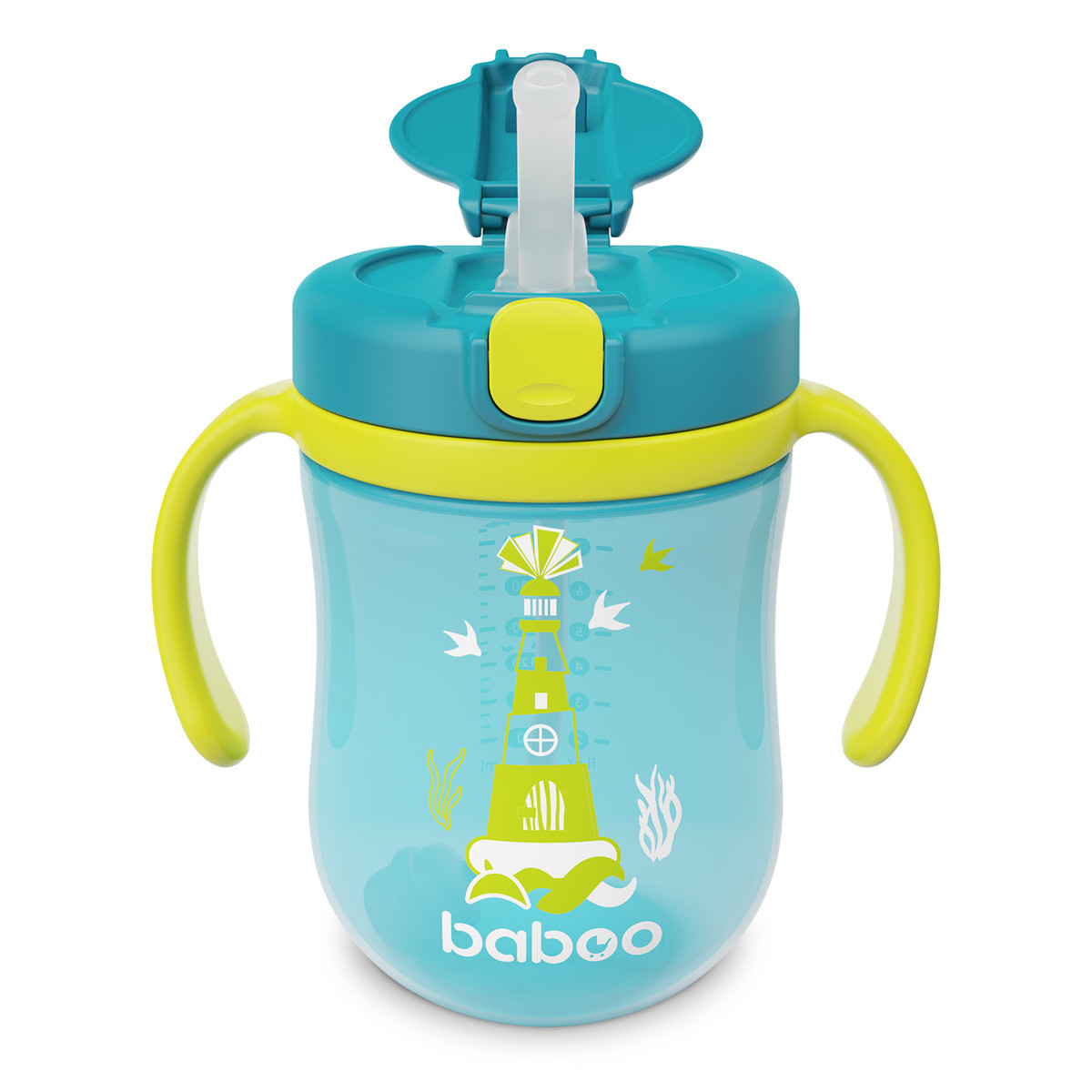 Baboo gertuvė su silikoniniu šiaudeliu, 300ml, 9+ mėn, Marine