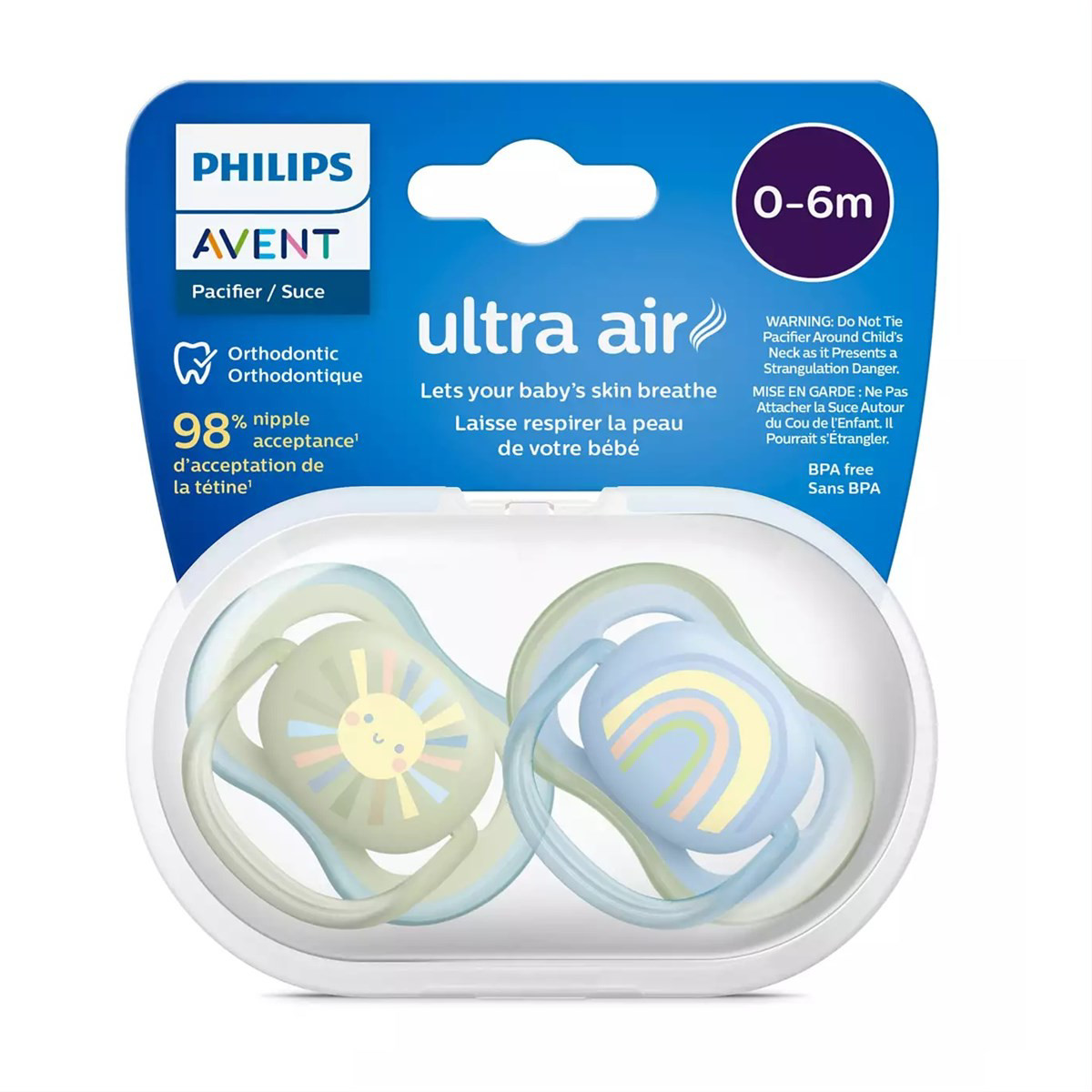 PHILIPS AVENT, silikoninis čiulptukas, 0-6mėn., Ultra Air, SCF085/58, 2vnt.