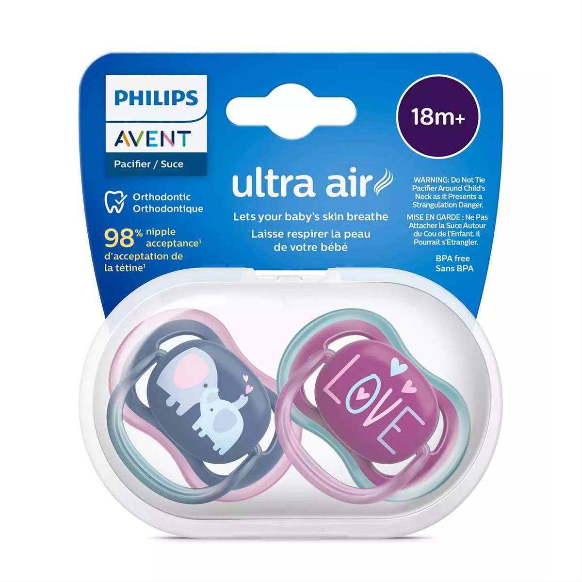 PHILIPS AVENT, silikoninis čiulptukas, 18+ mėn., Ultra Air, SCF349/22, 2vnt.