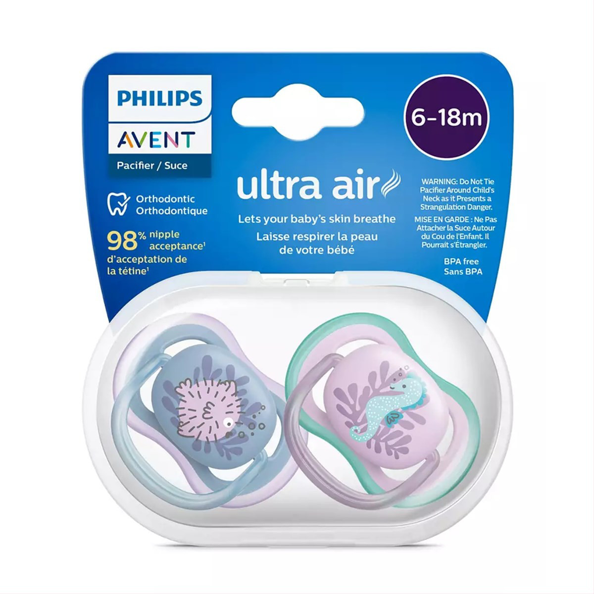 PHILIPS AVENT, silikoninis čiulptukas, 6-18mėn., Ultra Air, SCF085/61, 2vnt.
