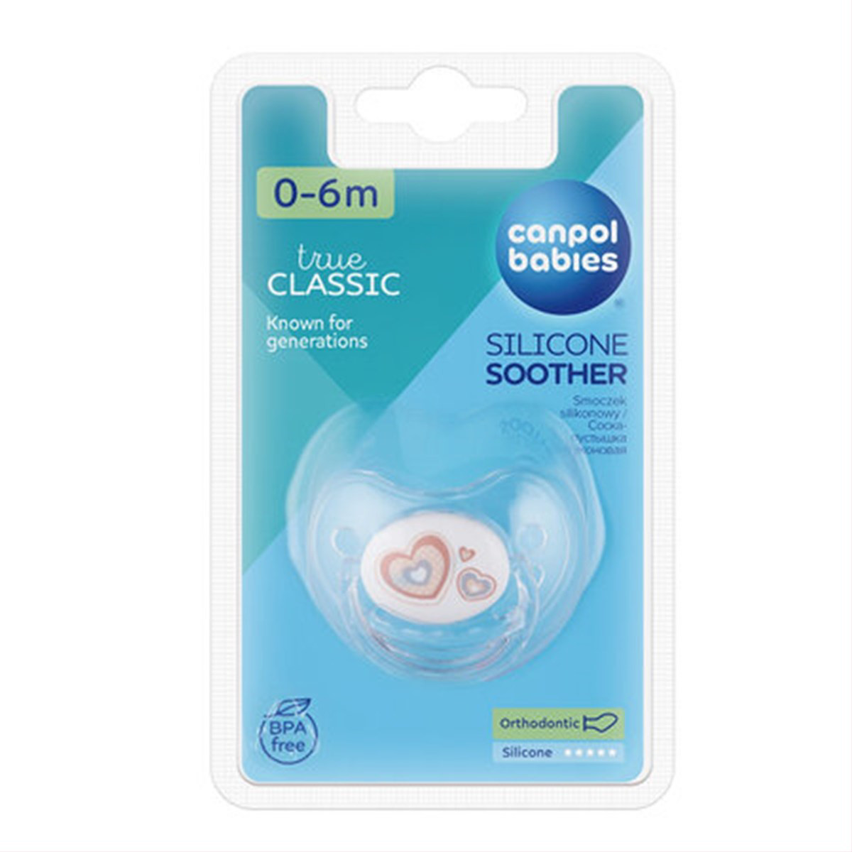 CANPOL BABIES NEWBORN, silikoninis ortodontinis čiulptukas, 0-6 mėn., smėlio spalvos širdelės, 22/565