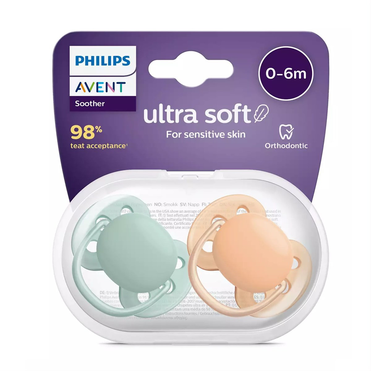 PHILIPS AVENT, silikoninis čiulptukas, 0-6mėn., Švelnus nedekoruotas M, SCF091/03 , 2vnt.