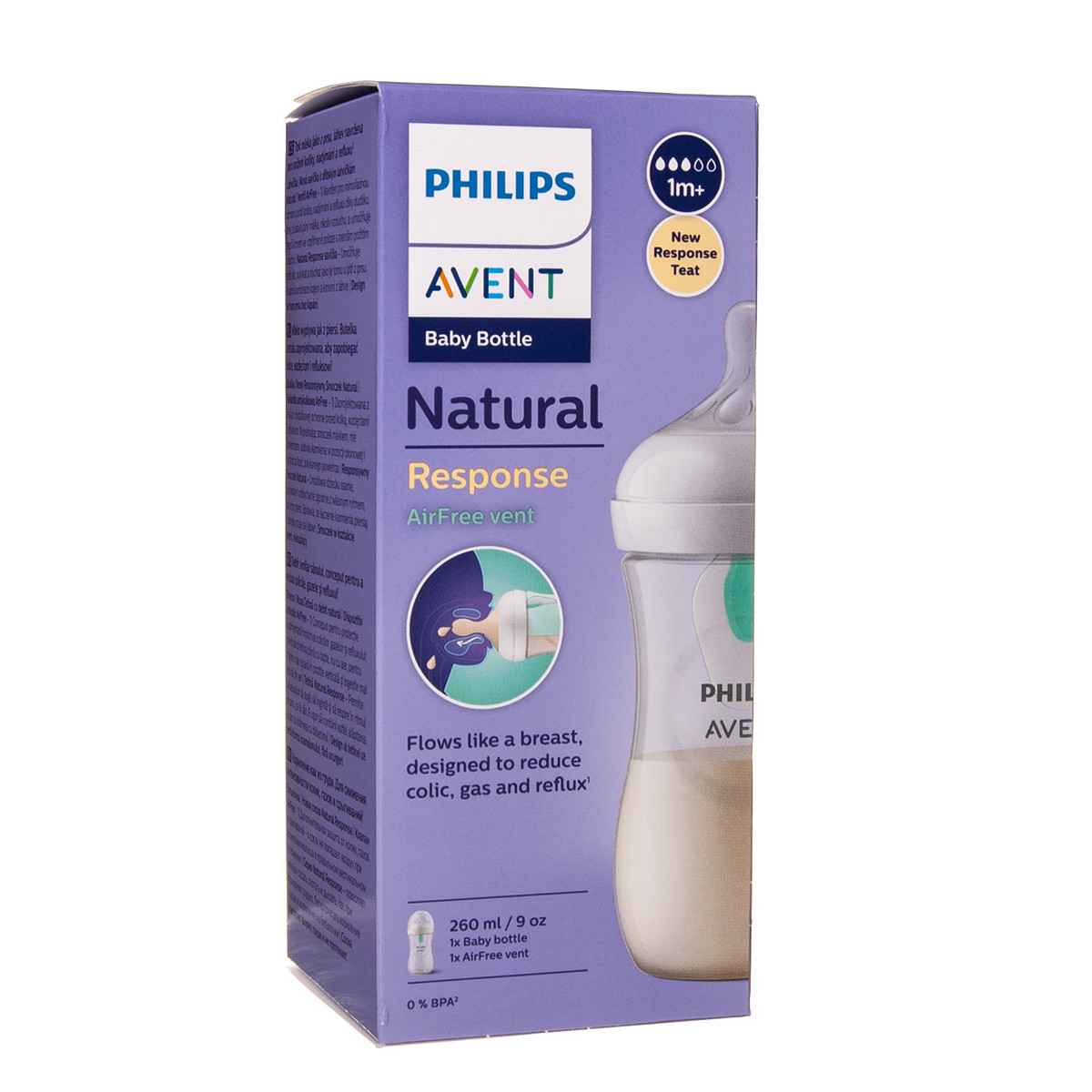 PHILIPS AVENT NATURAL RESPONSE, Buteliukas su papildomu „AirFree“ vožtuvu, SCY673/01 , 260ml