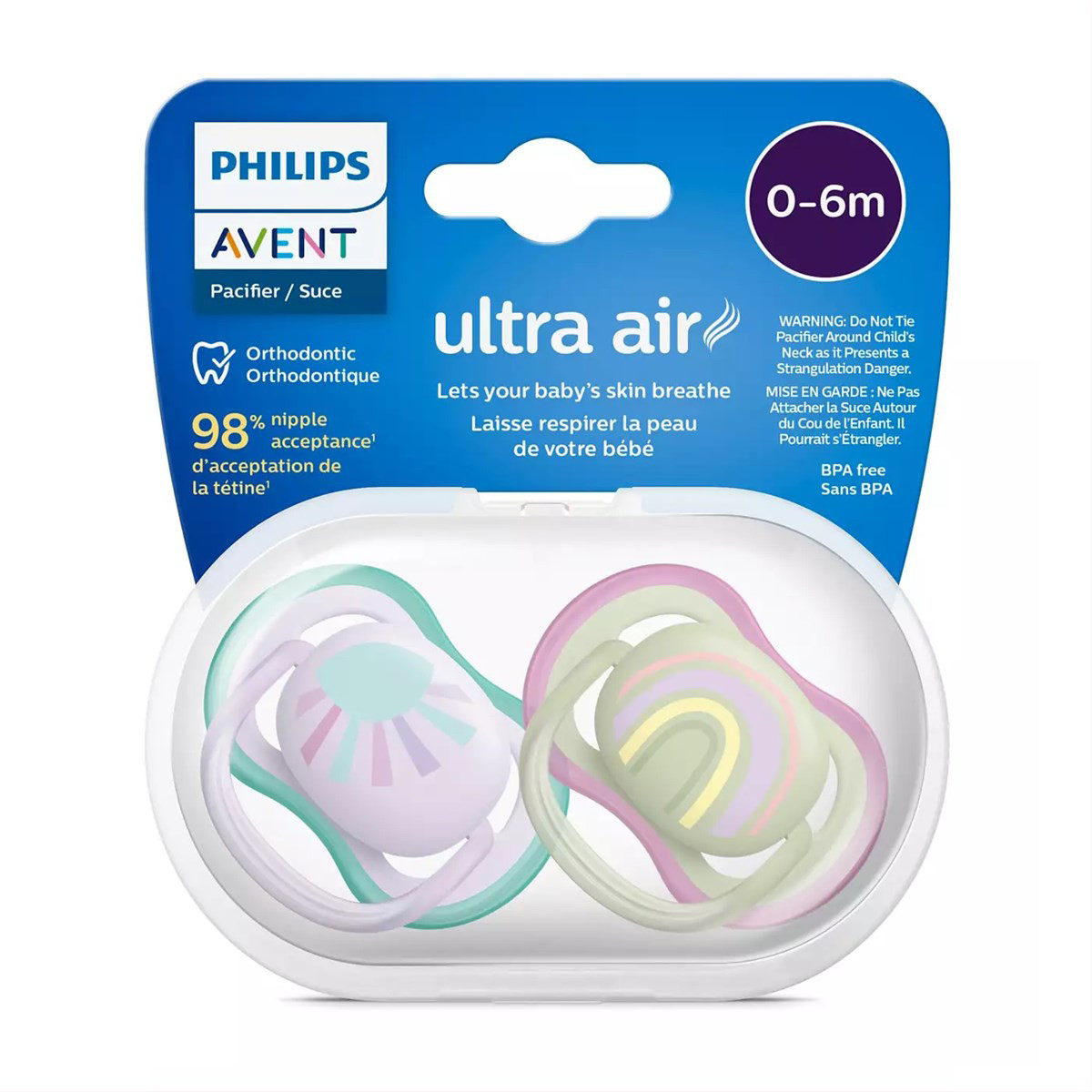 PHILIPS AVENT, silikoninis čiulptukas, 0-6mėn., Ultra Air, SCF085/59, 2vnt.