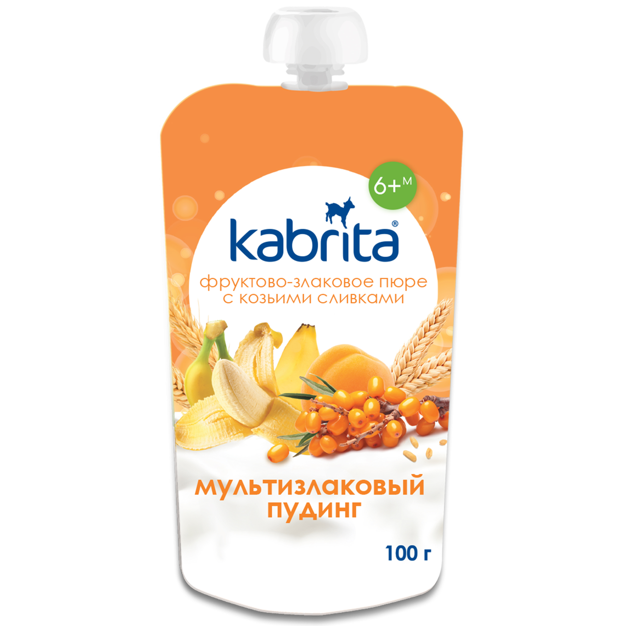 Kabrita® vaisinė tyrelė su grūdais ir ožkų pieno grietinėle "Daugiagrūdis pudingas" vaikams nuo 6 mėn.100g
