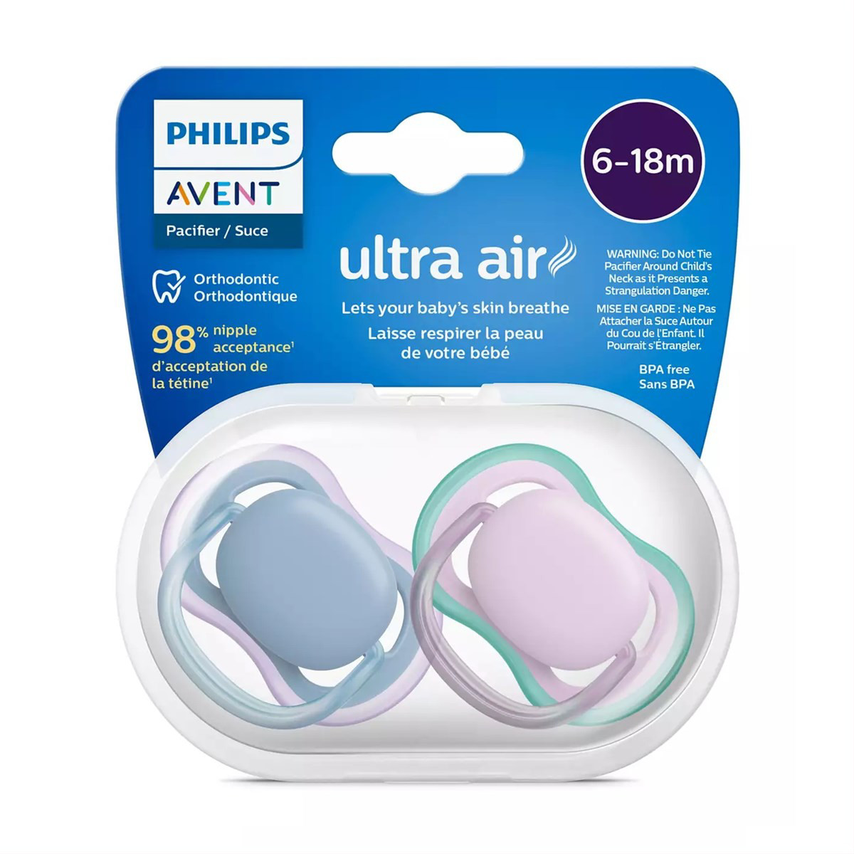 PHILIPS AVENT, silikoninis čiulptukas, 6-18mėn., Ultra Air, SCF085/34, 2vnt.