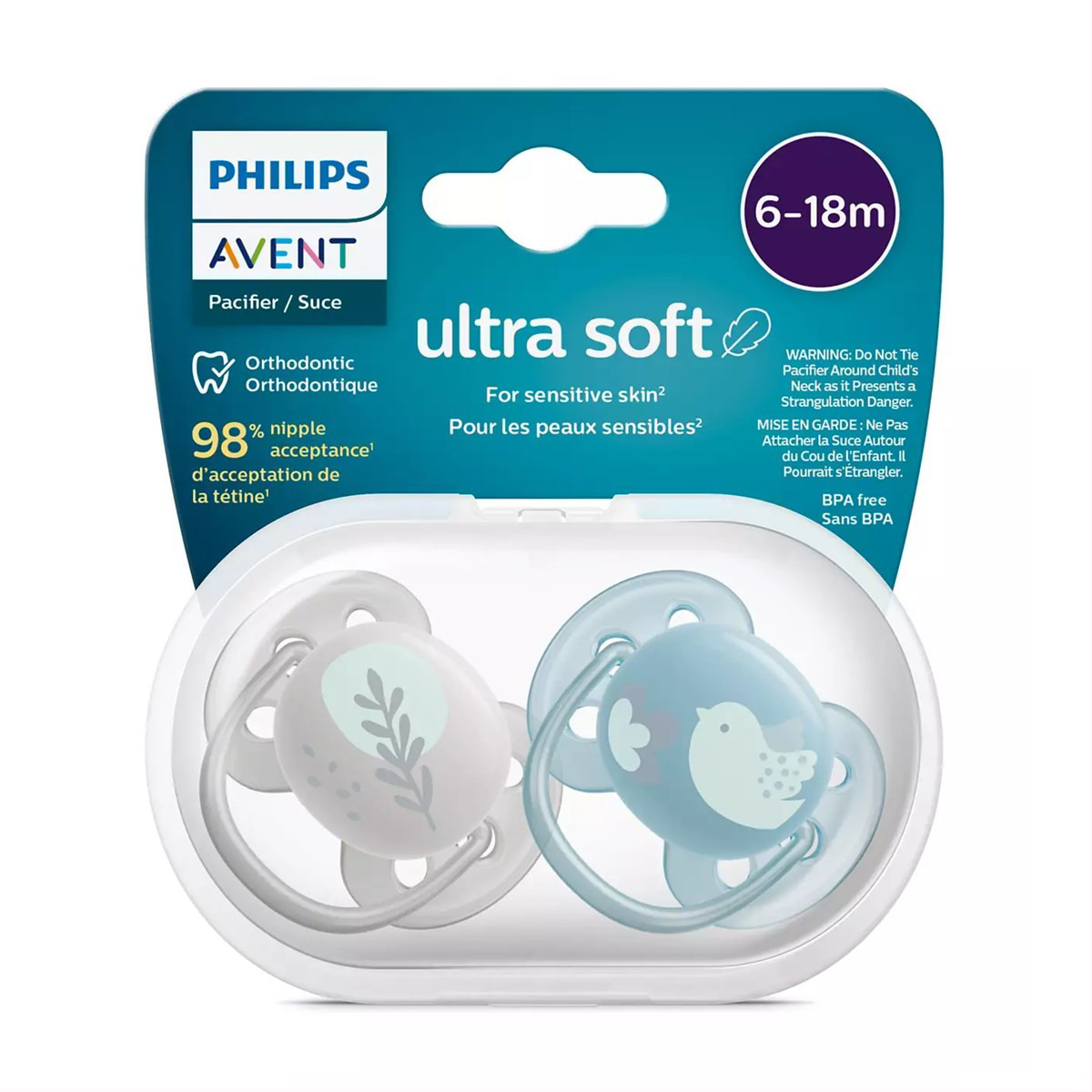 PHILIPS AVENT, silikoninis čiulptukas, 6-8mėn., Švelnus dekoruotas M, SCF091/15, 2vnt.