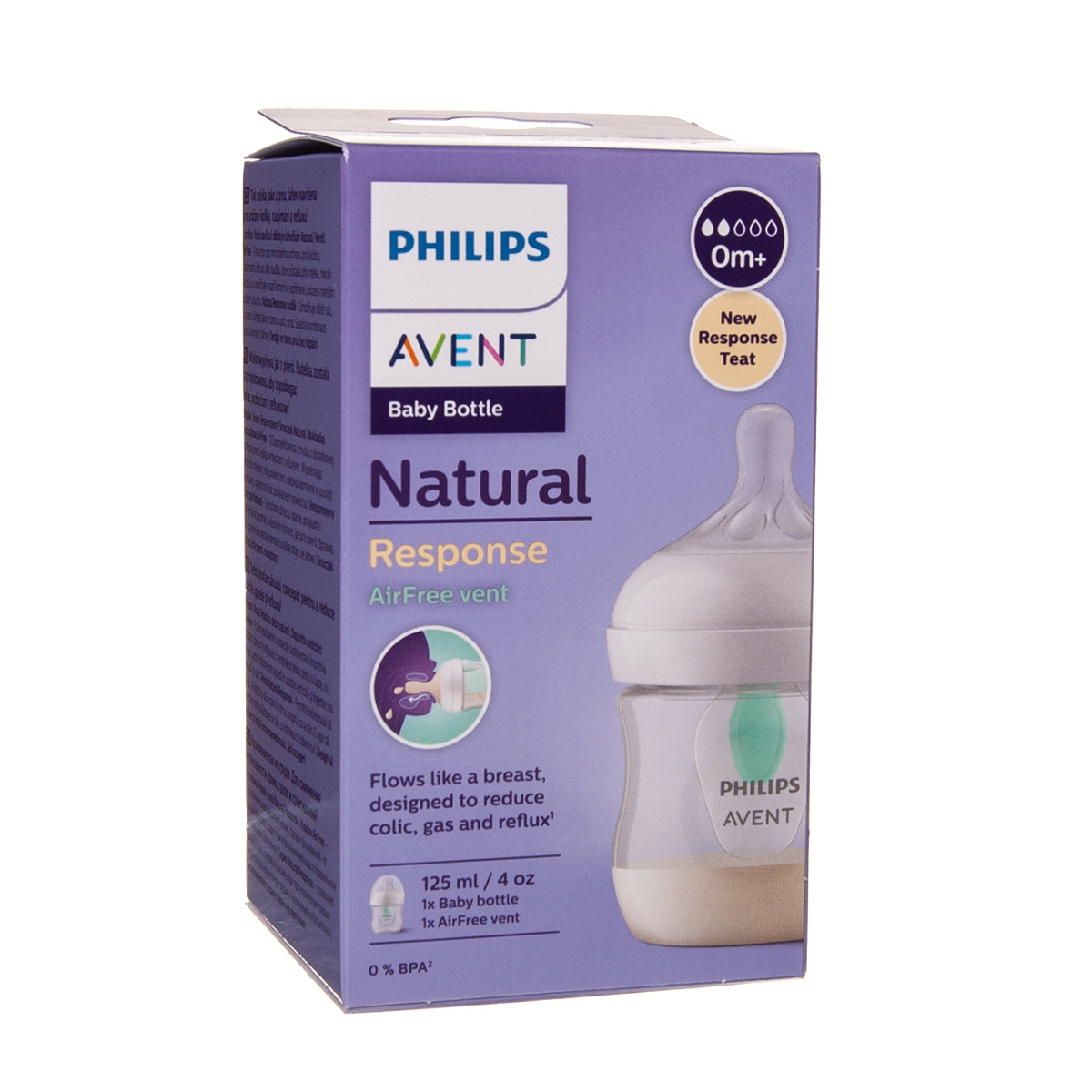 PHILIPS AVENT NATURAL RESPONSE, Buteliukas su papildomu AIRFREE vožtuvu, 125ml, SCY670/01