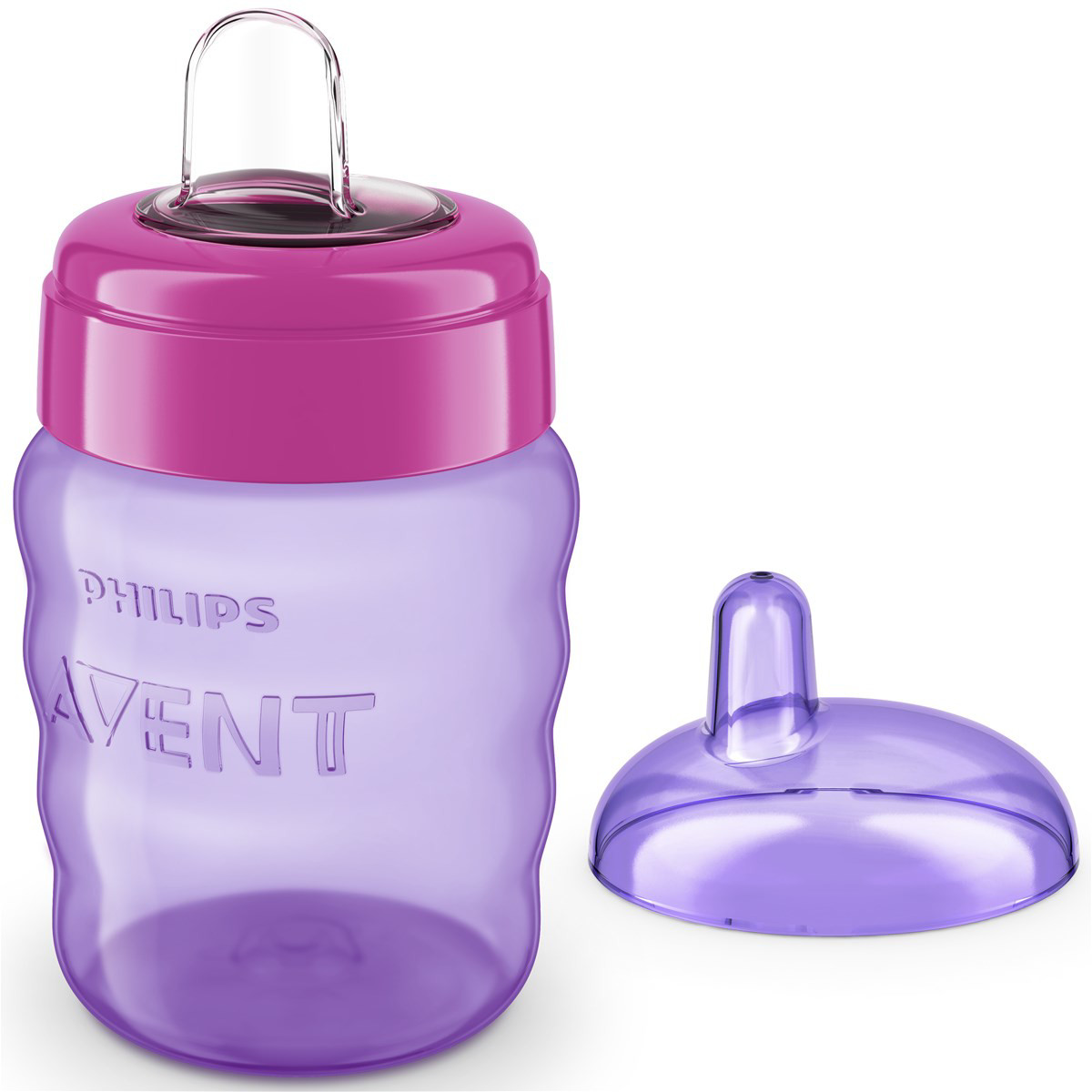 PHILIPS AVENT, puodelis su minkštu silikoniniu snapeliu be rankenėlių, violetinis, SCF553/03, 260 ml