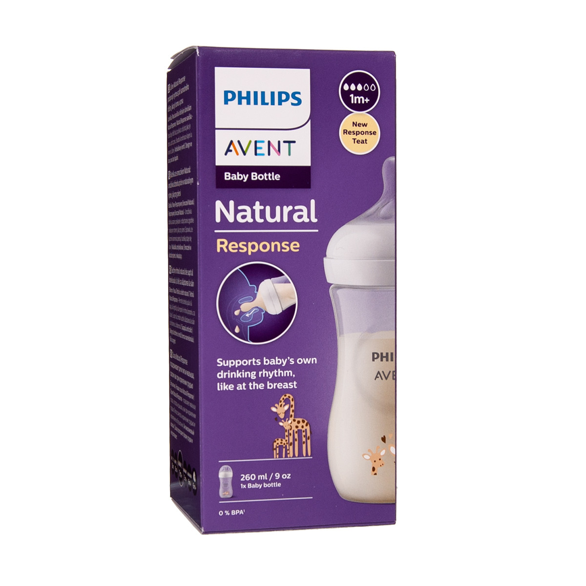 PHILIPS AVENT NATURAL RESPONSE, Buteliukas dekoruotas, ŽIRAFA, 260ml, SCY903/66