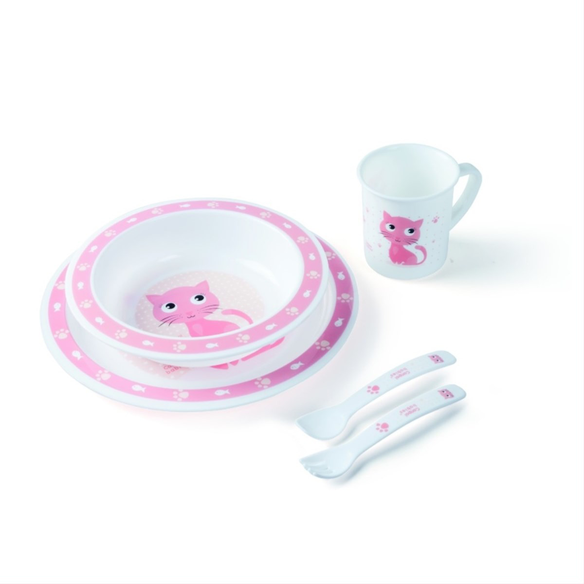 CANPOL BABIES, plastikinių indų ir įrankių rinkinys, 5 dalių, katytė, 4/401