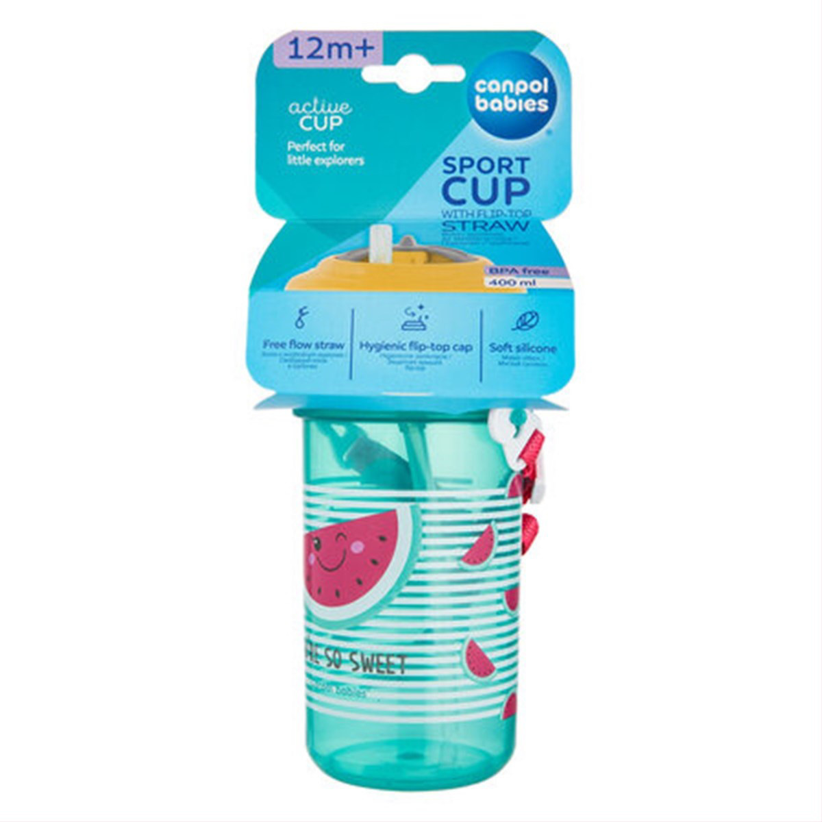 CANPOL BABIES SO COOL, gertuvė su dirželiu ir silikoniniu šiaudeliu, rožinis, 4/102, 400 ml