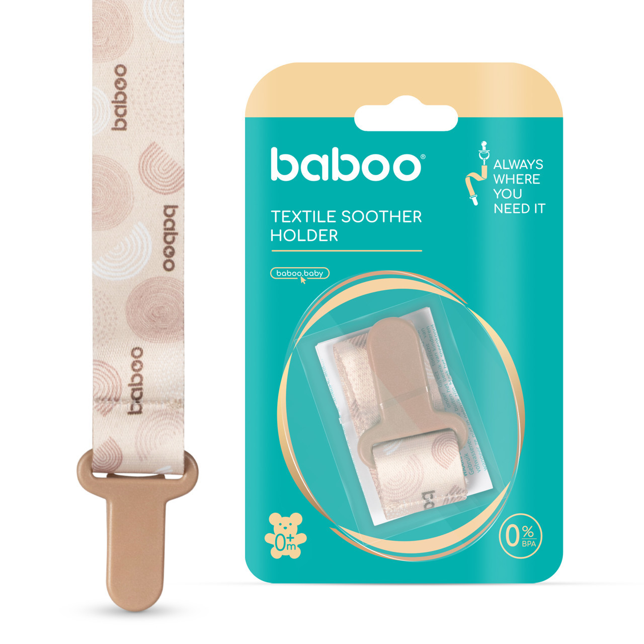 BABOO® tekstilinis čiulptuko laikiklis, Au Naturale, 0+ mėn