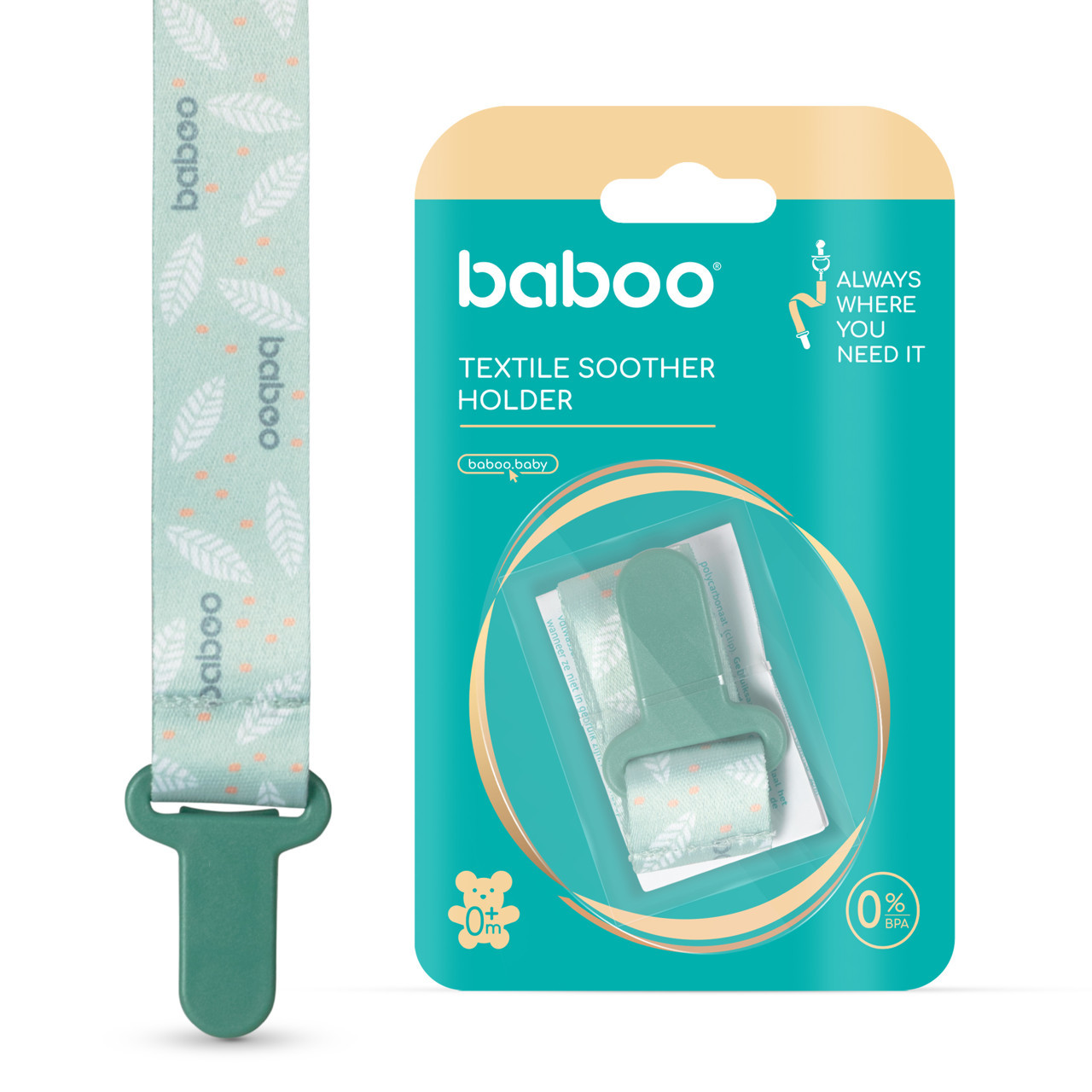 BABOO® tekstilinis čiulptuko laikiklis, Peachy Keen, 0+ mėn