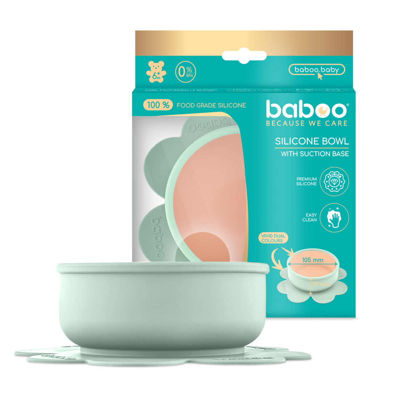 Baboo silikoninis limpantis dubenėlis, 6+ mėn, Peachy Keen