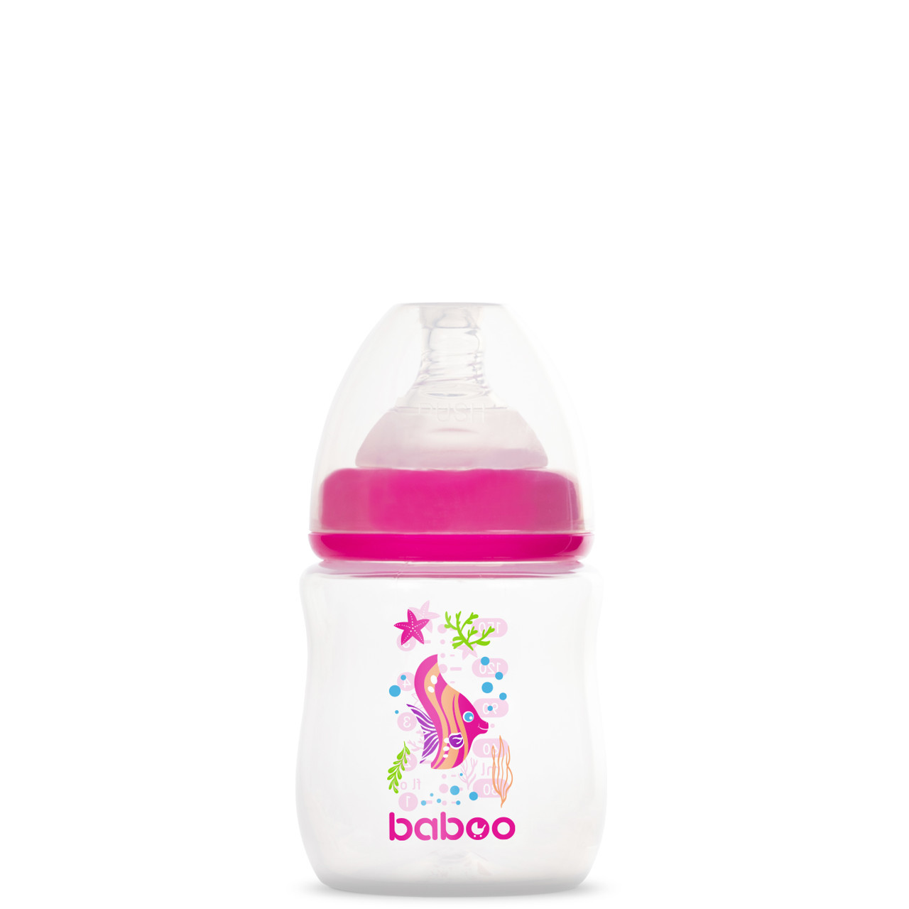 Baboo anti-colic maitinimo buteliukas, 150 ml, rožinė, Sea Life, 0+ mėn
