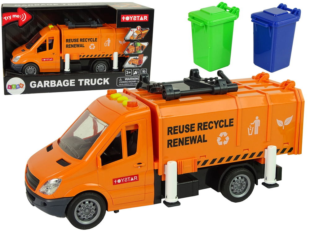 Automobilis šiukšliavežis su garso efektais, oranžinis