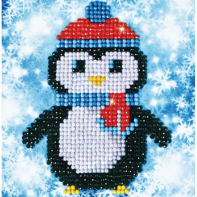 Deimantinė mozaika CHRISTMAS PENGUIN PICTURE 13,54x13,54 cm
