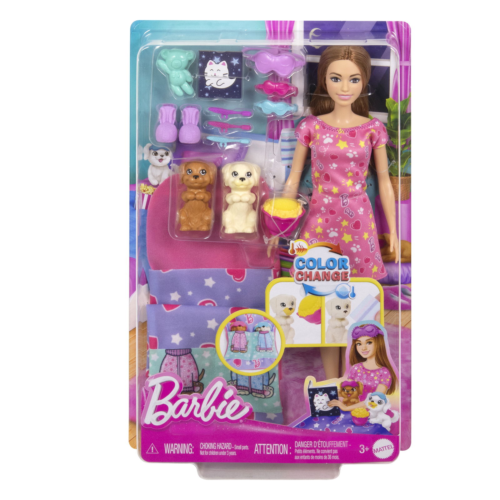 Barbie lėlės ir šunelių pižamų vakarėlio rinkinys