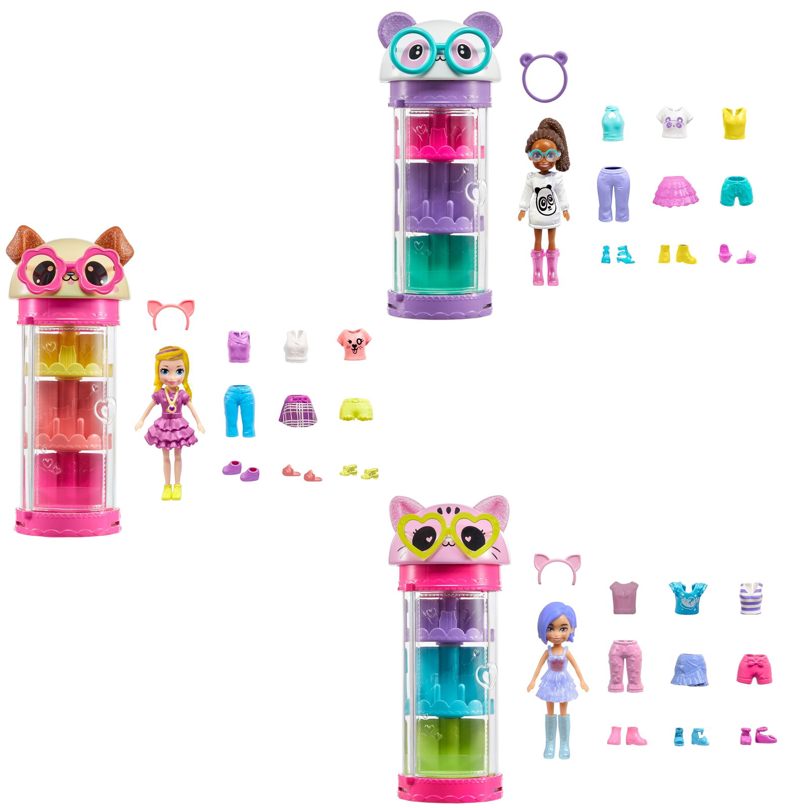 Lėlė Polly Pocket su mados priedų ir spintos rinkinys, įvairių dizainų