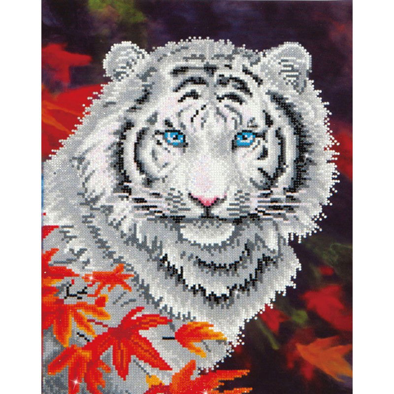 Deimantinė mozaika WHITE TIGER IN AUTUMN with Frame 45,72x35,50 cm