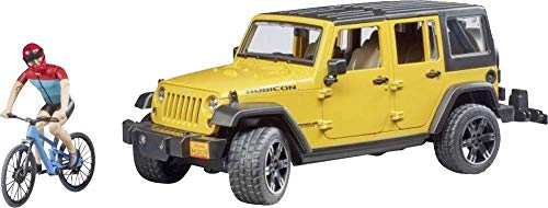 Automobilis Jeep Wrangler ir dviratininkas su kalnų dviračiu BRUDER