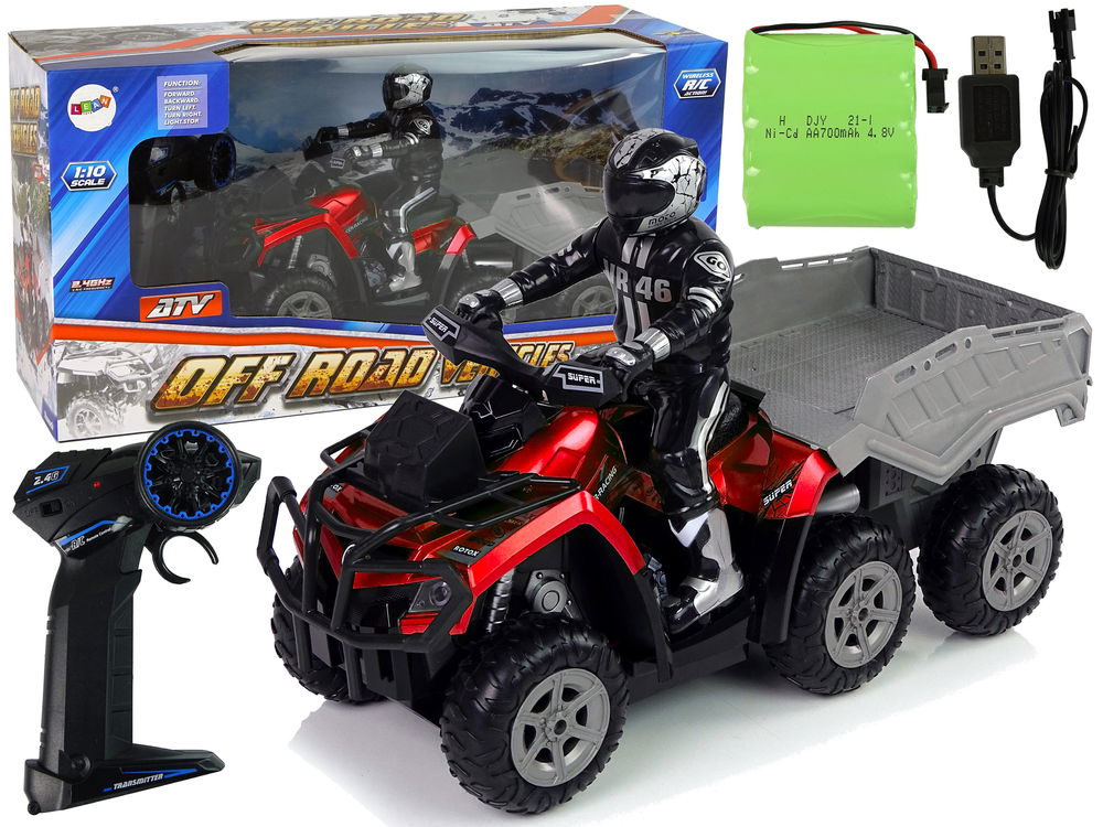 Keturratis su priekaba Off-Road 1:10, raudonas