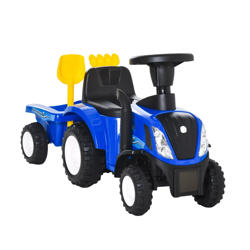 Vaikiškas paspiriamas automobilis traktoriukas NEW HOLLAND su priekaba - Mėlyna