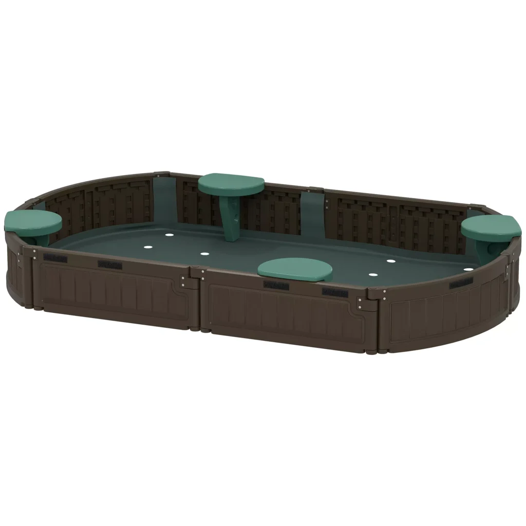 Smėlio dėžė su keturiomis sėdynėmis, su brezentu, skirta 3-12 metų vaikams, 183 x 105 x 22,5 cm, HDPE, tamsiai žalia