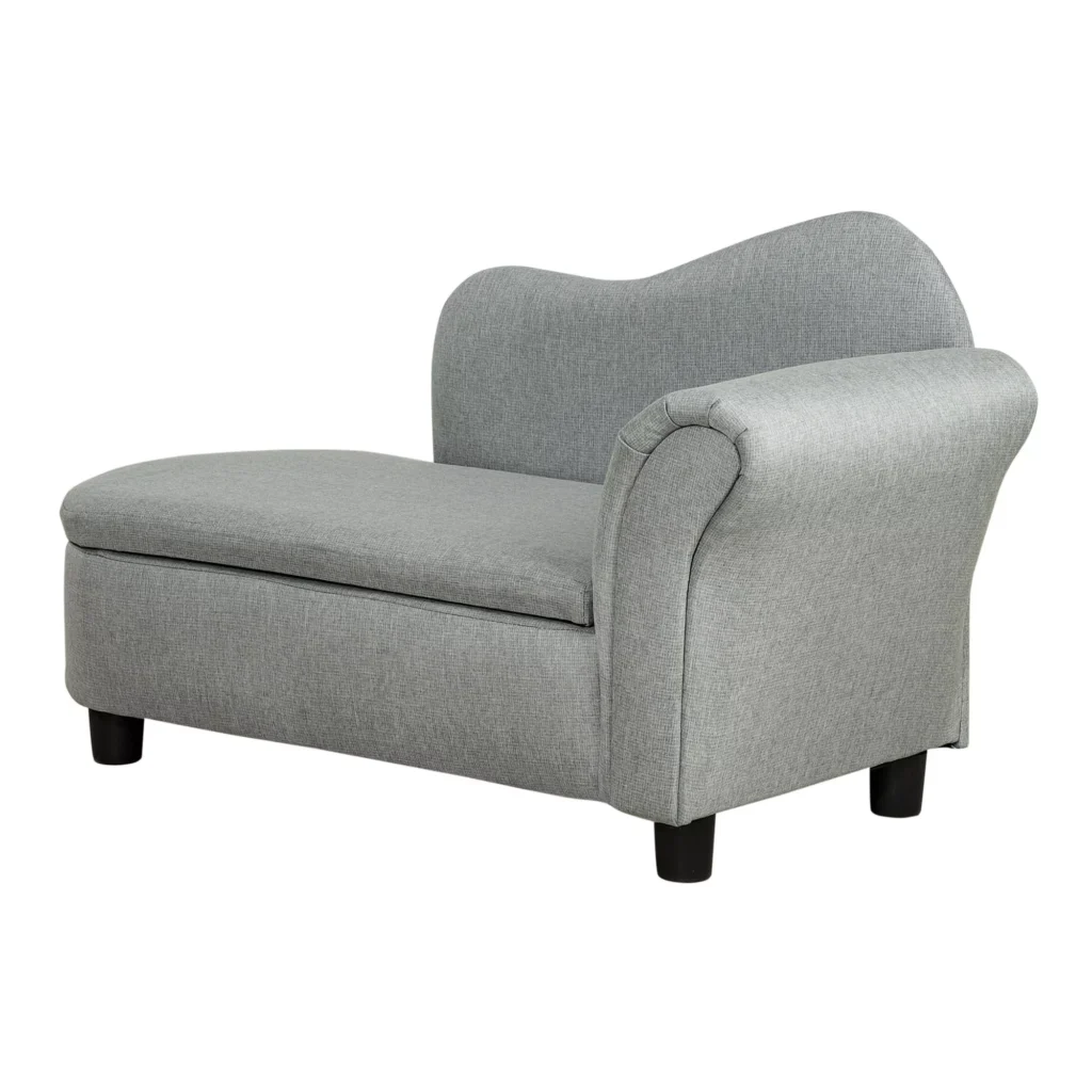 Šviesiai pilkos spalvos vaikiška sofa su daiktadėže, 80x40x49cm, skirta 1,5-3 metų vaikams