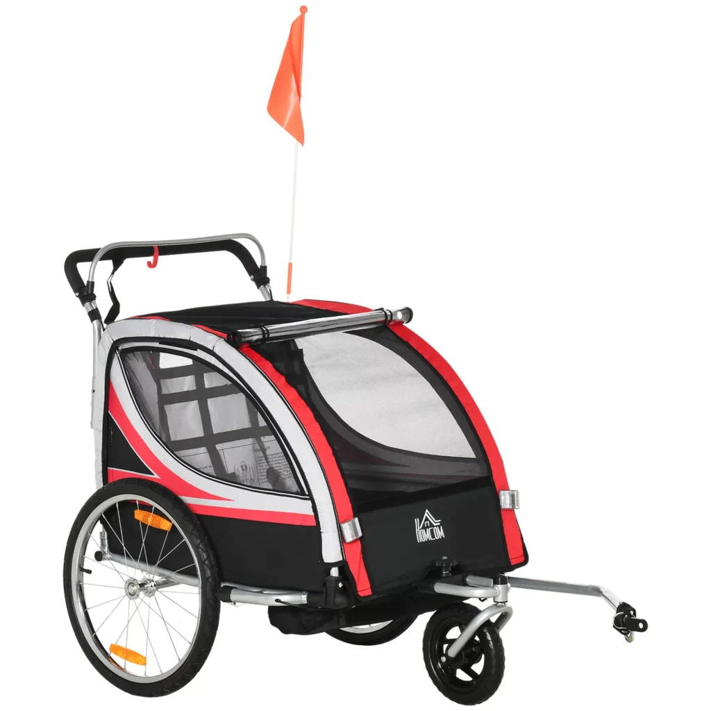 Dviračio priekaba vaikams 2 in 1 su pakaba, 360° pasukamas priekinis ratas, stabdžiai 142x75x101cm