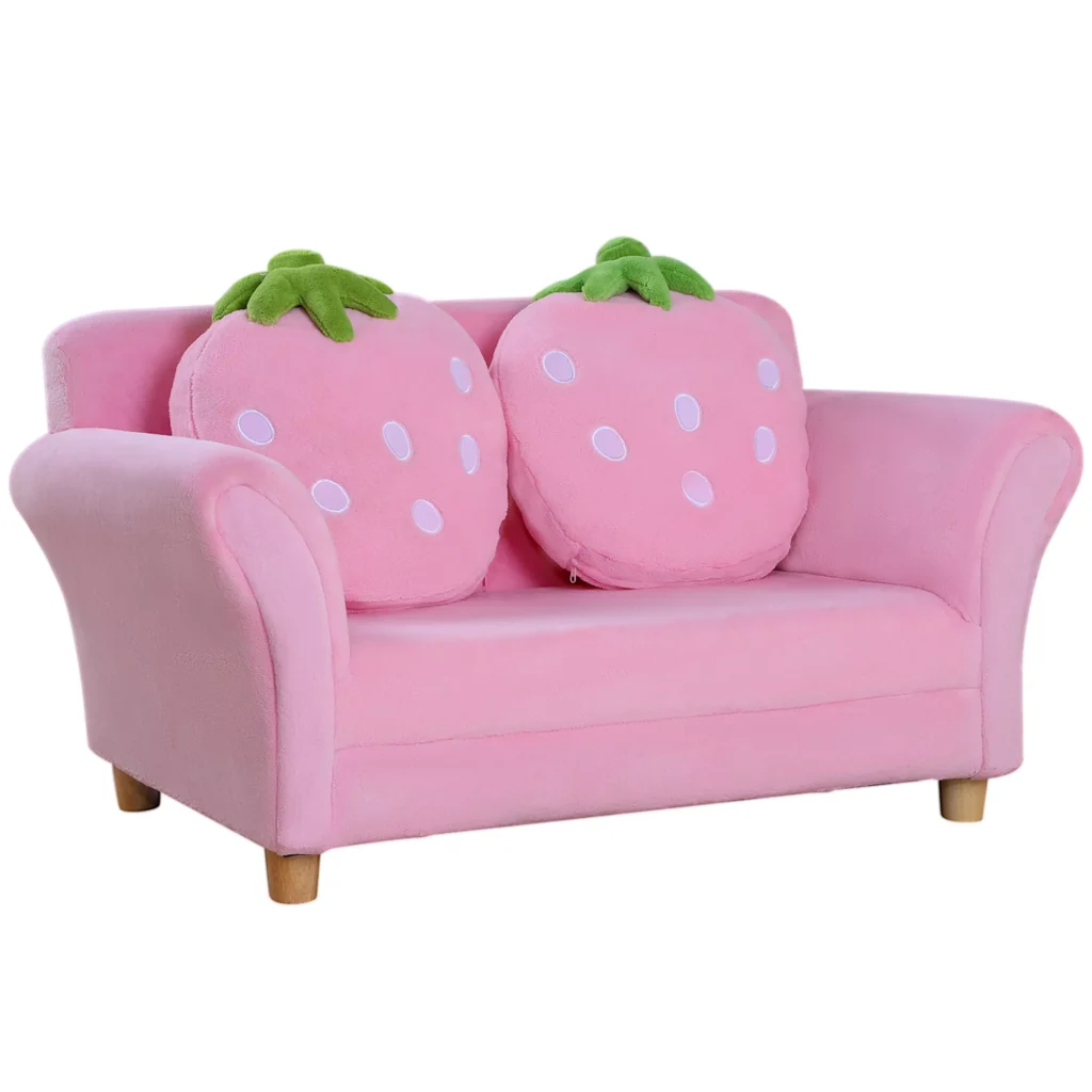 Vaikiška sofa braškių spalvos vaikų kambariui 90 x 53 x 48 cm
