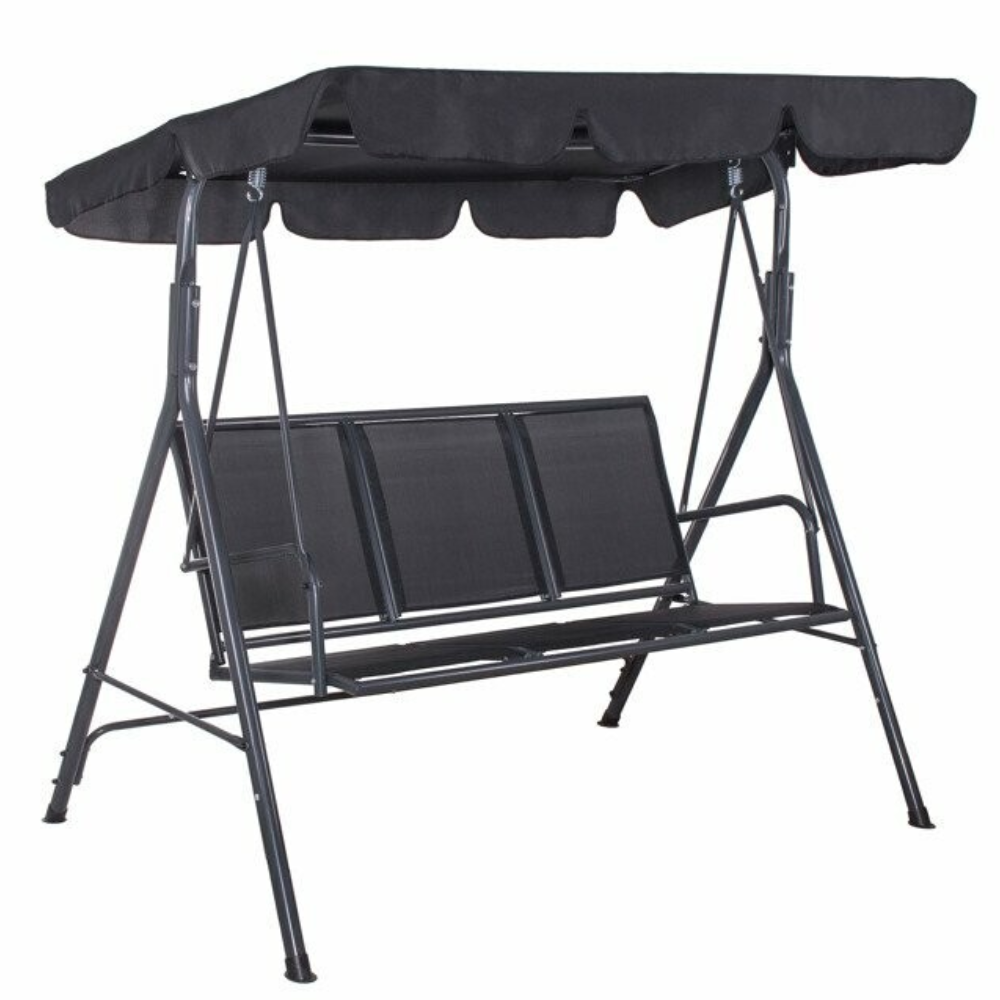 Sodo supynės 170x110x153 cm, 3-vietė, juoda tekstilė