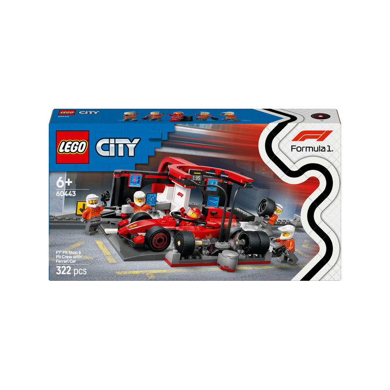 Konstruktorius LEGO® City Formula 1  F1® Pit Stop & Pit Crew with Ferrari Car, 60443