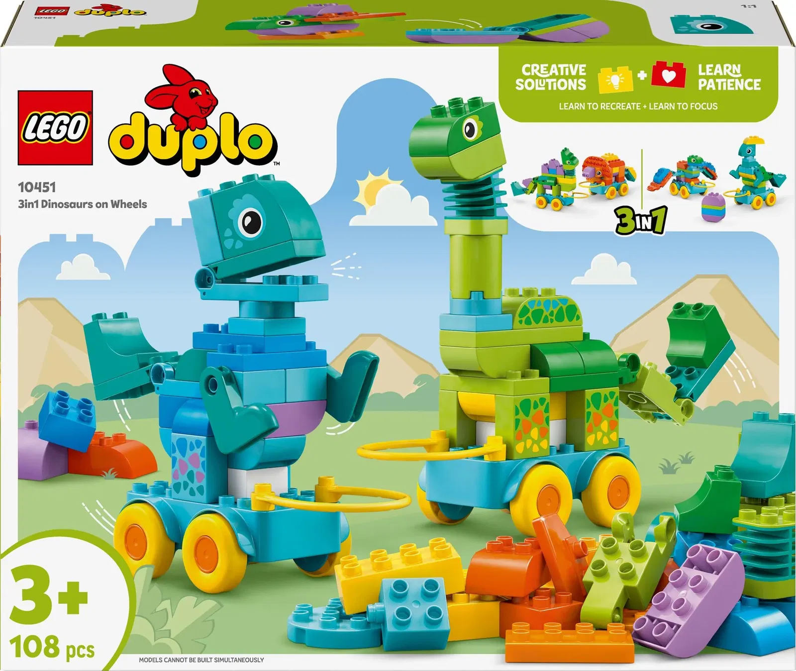 Konstruktorius LEGO® DUPLO Town 3in1 Dinosaurs on Wheels, 10451
