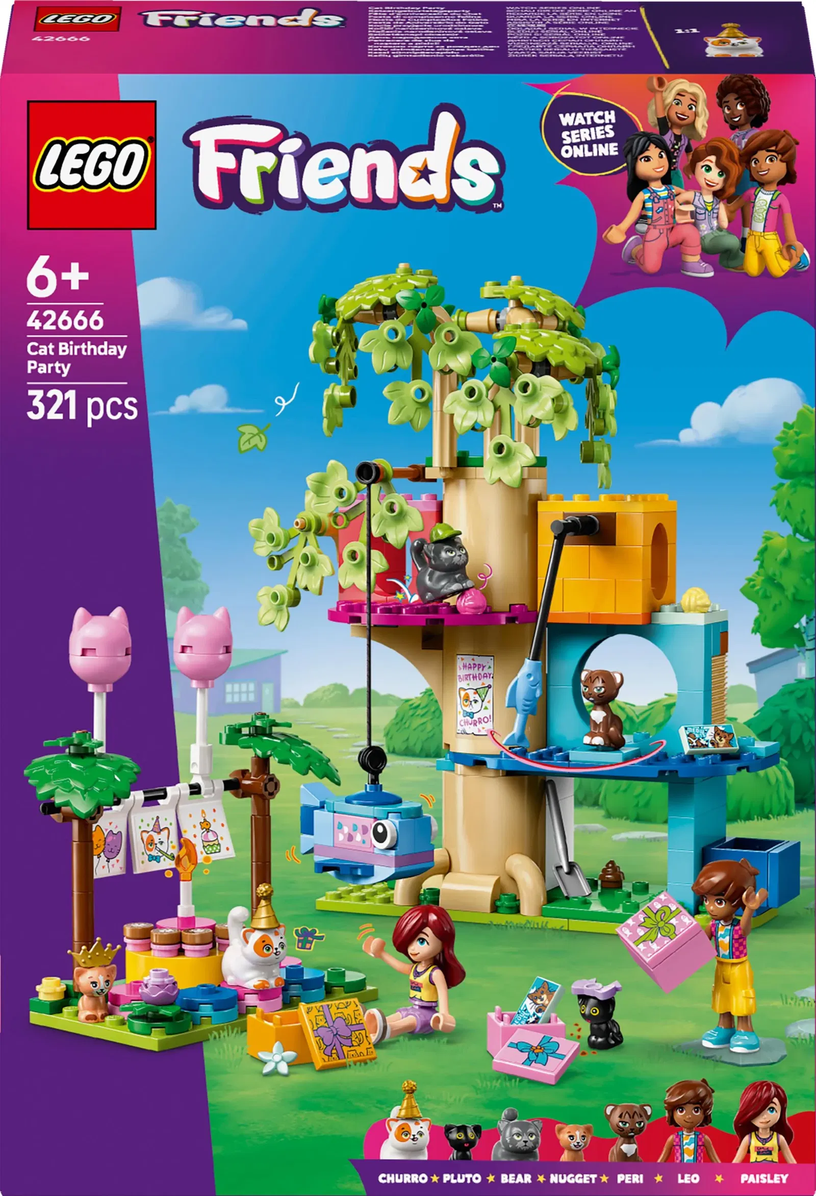 Konstruktorius LEGO® Friends Cat Birthday Party & Tree House, 42666
