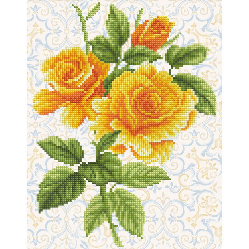 Deimantinė mozaika YELLOW ROSE BOUQUET with Frame 36x28 cm